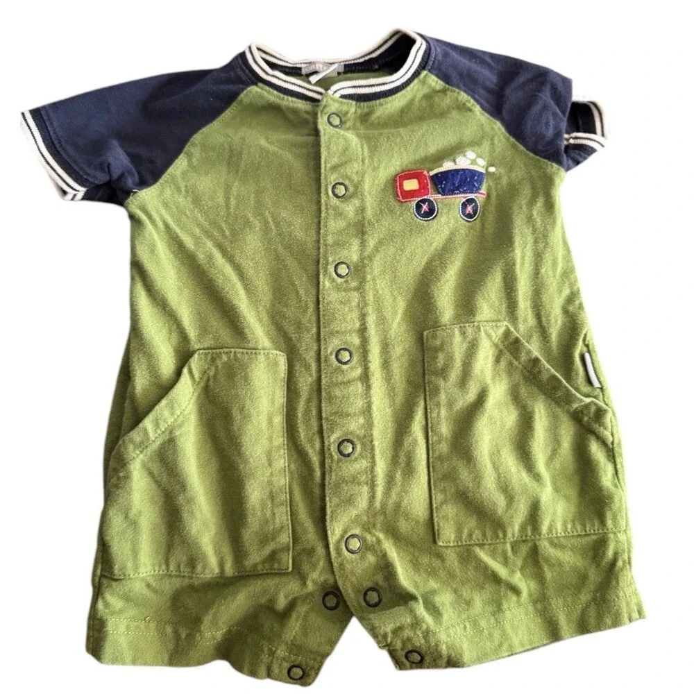 Vintage Carters One Piece Romper Green With Construction‎ Truck Size 6 Months